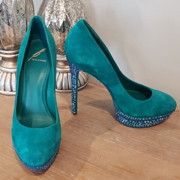 Brian Atwood Shoes - Brian Atwood Crystal Turquoise Suede Shoes Heels